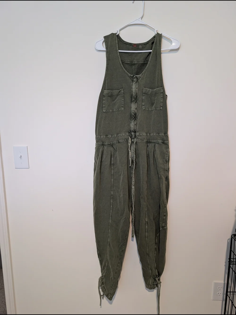 Free People Olive Utility Tank Jumpsuit with Waist Tie